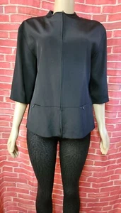 Due Per Due Collection Women Silk blend Black Jacket 12 3/4 Sleeve ZIPPERED #W4 - Picture 1 of 7