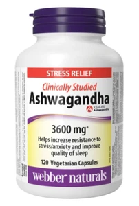 Webber Naturals Ashwagandha 3,600 mg, 120 Vegetarian Capsules - Picture 1 of 2