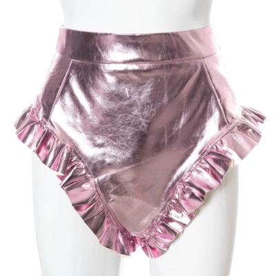 Lady Clubwear PU Faux Leather Shorts Pants Ruffle Mini Sexy Punk Club Dance Slim - Image 1 of 4