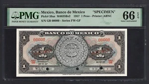 Mexico One Peso 1957 P59as Specimen Uncirculated Grade 66 - Picture 1 of 2