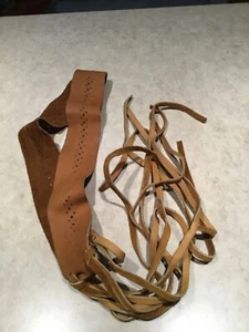 Vintage 70er Jahre kakaobraun hellbraun Wildleder Krawatte Taillengürtel Hippie Boho Fransen S M - Bild 1 von 5
