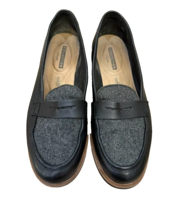 Mocasín para mujer Clarks Collection cojín suave cuero tweed penny negro talla 11 Foto 1 de 4