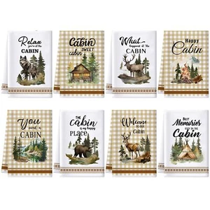 8 Pcs Cabin Kitchen Towels Set 24 x 16 Inch Forest Wild Animals Dish Towels F... - Picture 1 of 6