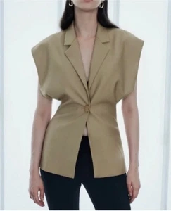 URBAN REVIVO Women's Khaki Notch Lapel Waistcoat Vest Size XXL - Picture 1 of 13