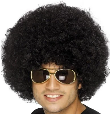 Años 70 años 80 años 1980 Hombres Damas Funky Afro Peluca Negro Elegante Vestido de Smiffys Foto 1 de 2