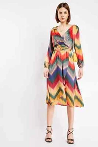 JS Millenium Multi-Coloured Zig Zag Printed Wrap Midi Dress Medium (10-12) BNWT - Picture 1 of 1