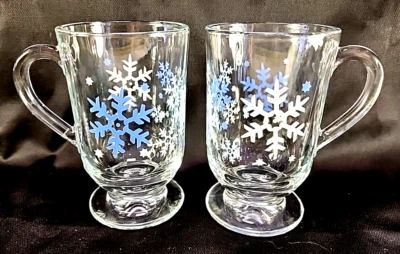 Juego de 2 tazas de té/café/café de chocolate caliente copo de nieve de invierno azul/blanco Libbey de colección Foto 1 de 4