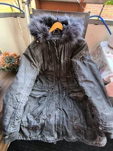 SOCCX WINTER MANTEL XXL44 B 62CM PARKA WASHED OLIV GRÜN FELL APPLIKATIONEN - Bild 1 von 21