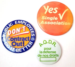 Vintage 80s 90s Quebec Canada union strike pin buttons - CUPE Public Employees - Picture 1 of 1