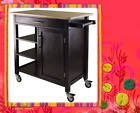 Kitchen Cart Trolley Espresso Wooden Cabinet Solid Wood Benchtop SKT813