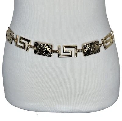 Greek Key Chain Belt Gold Metal Tiger Lion Face Hip Belt M L 28” - 40”  Fashion - Image 1 of 4
