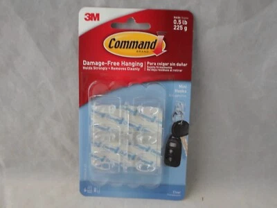 3M Command Clear 6 Mini Hooks 8 Strips Damage Free Hanging B24