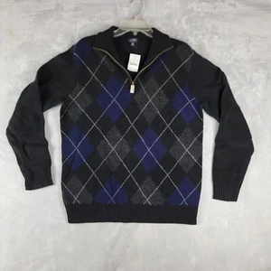 J Crew Merino Wool Sweater Mens Medium Argyle Black Quater Zip New with Tags - Picture 1 of 8