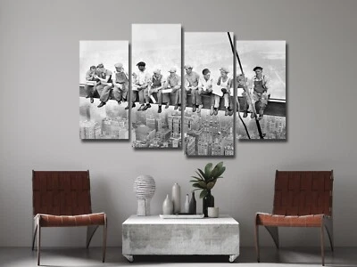 Lunch Atop a Skyscraper 4 Piece Panel Canvas Wall Art Poster Print Photo Decor - Image 1 of 2