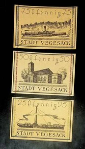 1921 Alemania VEGESACK 25 50 75 Fennig billete/dinero de emergencia - Imagen 1 de 2