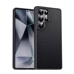 For Samsung S25 S24 S23 Ultra S24 FE Carbon Fiber Soft Bumper Back PC Case Cover - Picture 1 of 15
