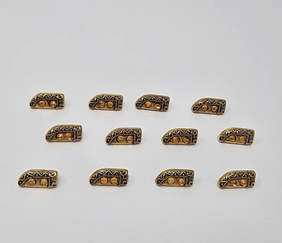 12 pcs Gold Baroque Plastic Sewing Shank Buttons Orange Topaz Rhinestones VTG - Image 1 of 2