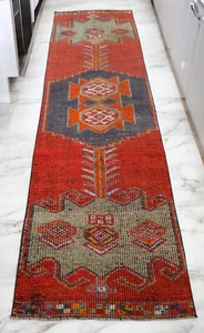 3x10 ft Antique Turkish Rug Hand made Natural Dyes Short Runner Rug 2.9 x 9.9 ft - Picture 1 of 10