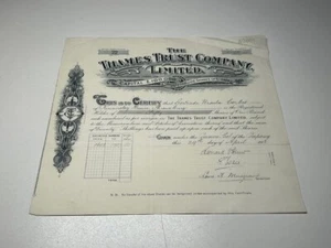 Antique (1912) The Thames Trust Company Limited Share Certificate - Picture 1 of 3