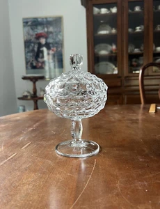 Fostoria American Clear Glass Cubist Pedestal Jam Jelly Compote with Lid 6-3/4" - Picture 1 of 4