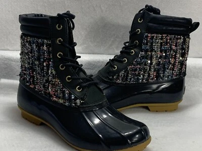 Sam Edelman Women's 8 Caldwell Black Mid Calf Tweed Winter Rain Duck Boots - Image 1 of 4