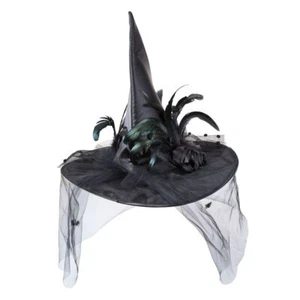 Ladies DELUXE WITCHES HAT with Feathers Spiders Halloween Fancy Dress Accessory - Picture 1 of 2