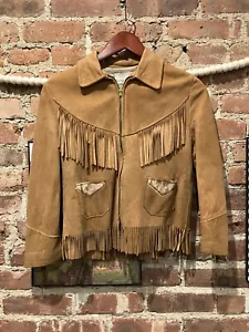 Veste en cuir vintage Davey Crocket franges garçons cheveux sur peau années 50 motif fusil zippé - Photo 1/9