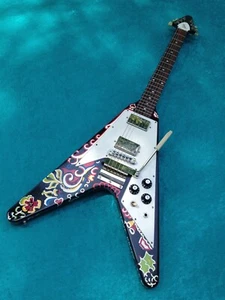 Amazing Gibson Flying V Psychedelic Hendrix Design vintage paint job art guitar - Picture 1 of 3