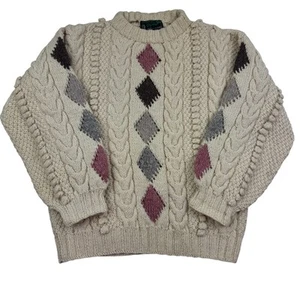 The Irish Piper Vintage Pure Wool Chunky Argile Pull Over Sweater Unisex Medium - Picture 1 of 8