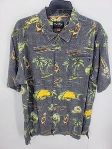 Salt Life Hawaiian Shirt Mens XL Gray Beach Tropical Scene Button Up Casual - Picture 1 of 10