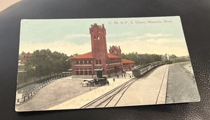 CM & St Paul RR  Passenger Depot Missoula Montana Postcard c1915 Unposted - Picture 1 of 3
