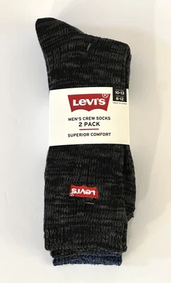 Calcetines Levi's para hombre negros/azules cómodos superiores logotipo bordado 2pk talla 8-12 Foto 1 de 4