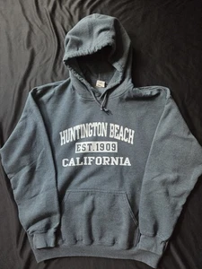 Gildan Heavy Blend Hooded Sweatshirt Pullover Huntington Beach California Gray L - Picture 1 of 4