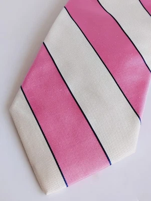 Corbata corta a rayas rosa/blanco Zanahoria & Gibbs para hombre 100 % seda roca EE. UU. 52"x3,25" Foto 1 de 4