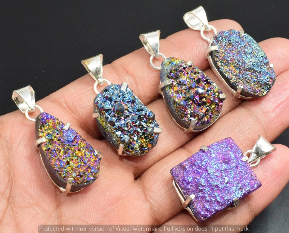 Colgante de piedras preciosas druzy de titanio 25 piezas lotes al por mayor joyas enchapadas en plata 925 Foto 1 de 1