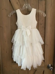 American Princess Tulle Sleeveless Formal Dress Girls  Ivory Bow Size 5 Fancy - Picture 1 of 8