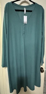 Sleep By Cacique Womens Teal Ribbed Cotton Blend Long Nightshirt 26/28 New - Picture 1 of 6