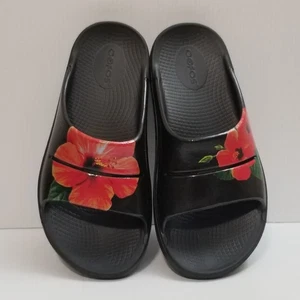 OOFOS OOahh Limited Slide Sandal Hibiscus Women's Size 6 Tropical Beach - Picture 1 of 14