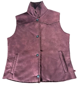 Woolrich Women's Large Faux Suede Sherpa Lined Button Front Vest Jacket Cabernet - Picture 1 of 9