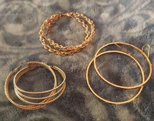 Lot Of 2" Hoop Earrings 3 Pair Gold Tone - Picture 1 of 8