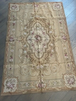 Vintage 4'x6' Stunning French Aubusson hand knotted wool Needlepoint area rug - Image 1 of 4