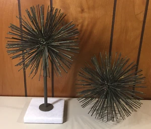 Vintage Brutalist Atomic Modern Starburst 2 Piece Sculpture White Quartz Base - Picture 1 of 12