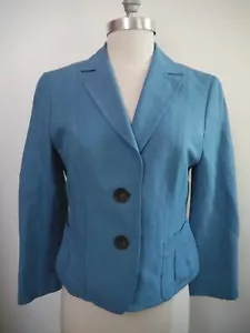 AKRIS PUNTO blue linen button front jacket blazer size 6 - Picture 1 of 6