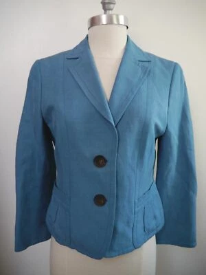 AKRIS PUNTO Chaqueta Blazer Azul Lino Botón Delantero Talla 6 Foto 1 de 4