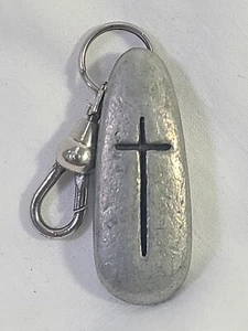 Pewter Cross Keychain Engraved Christian Crucifix 1.25" Fob Key Ring Vintage - Imagen 1 de 7