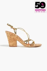 RRP€400 TORY BURCH Penelope Leather & Cork Sandals US6 UK3.5 EU36.5 Buckle Logo - Foto 1 di 8