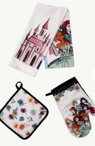 Disney Kitchen Towel Set Oven Mitt Pot Holder Princess Cinderella Aurora Floral - Picture 1 of 2