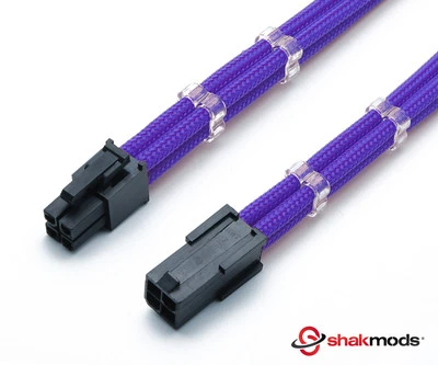 4 Pin 30cm Purple ATX CPU Motherboard Sleeved Extension Shakmods + 2 Cable Combs - Image 1 of 4
