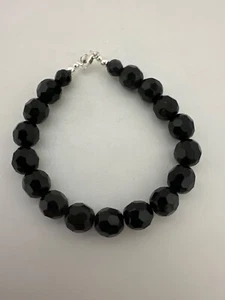 Vintage Beads ~ Sterling Silver .925 Faceted Glass Beaded 8" Bracelet - Picture 1 of 4