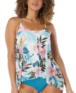 Coco Reef Women's Palm-Print Mesh-Overlay Tankini (Blue Multi, 34DD) - Picture 1 of 2